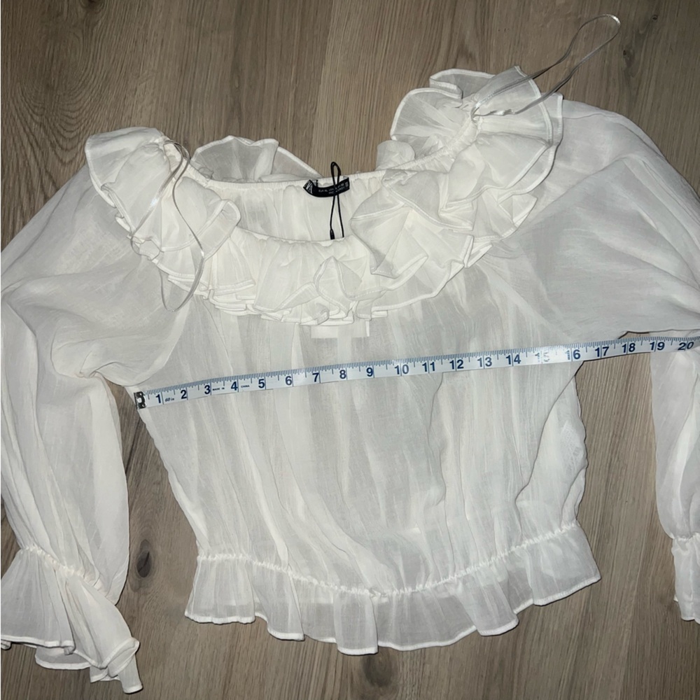 Zara White Ruffle Blouse XL | Long Sleeve Cotton Romantic Top NWT - Picture 4 of 15